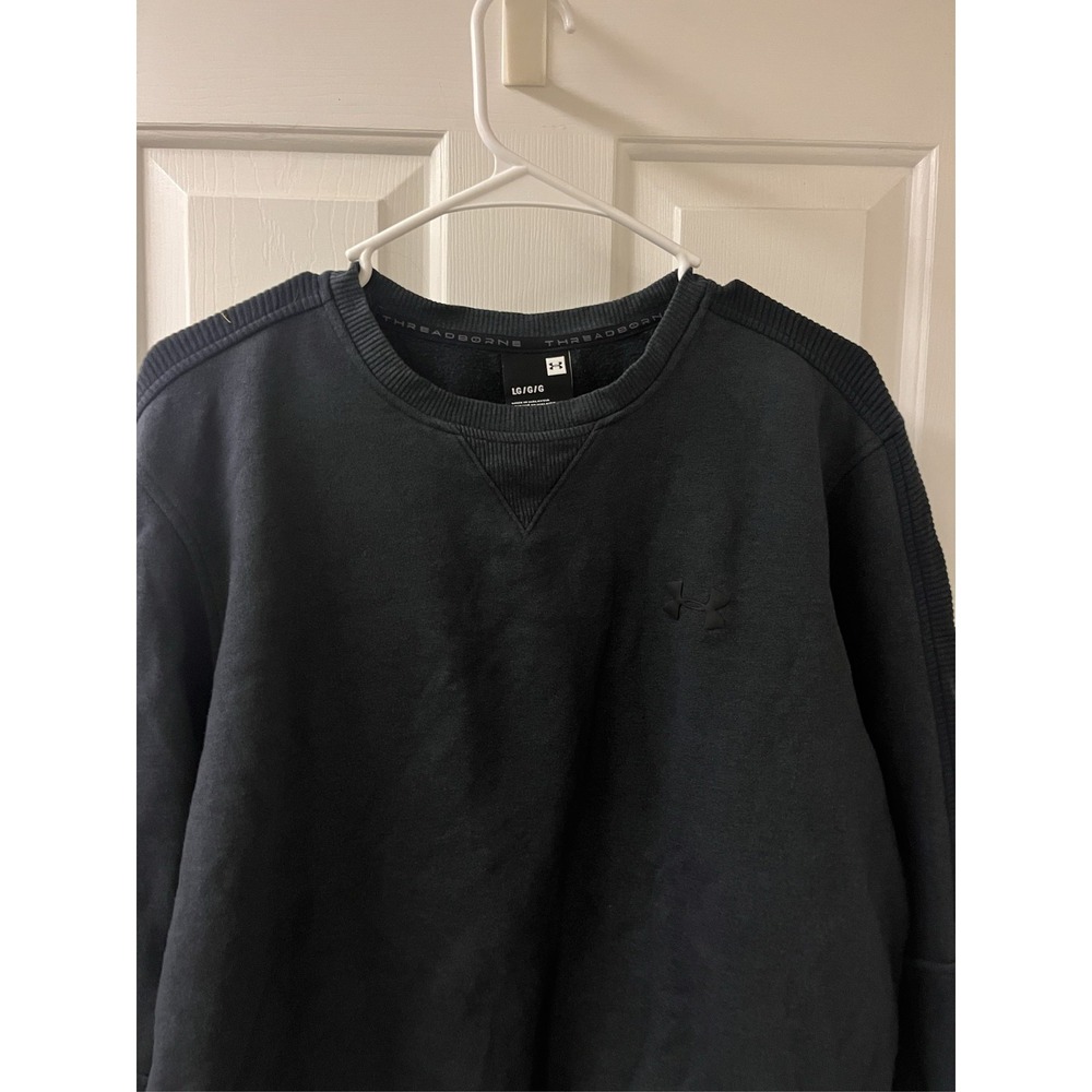 Under Armour Threadborne Mens Large Black Ribbed Sleeve Crewneck Sweatshirt